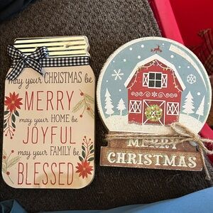 Charming Holiday Sign Duo - Merry Christmas and Joyful Wishes